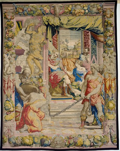 Joseph erklärt dem Pharao seinen Traum von den fetten und mageren Kühen, aus der Sala dei Dugento, 1546-53 von Francesco and Karcher, N Salviati